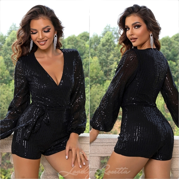 Dazzling Sequin Long Sleeve Romper - Picture 1 of 6